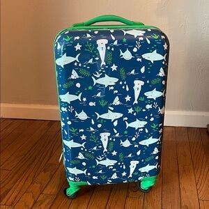 Kids' Navy Blue Shark Print Carry-On Luggage with Green Accents